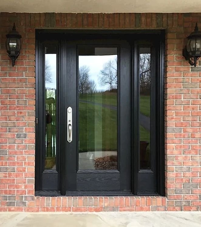 Angled view of the aluminum door highlighting its slim profile